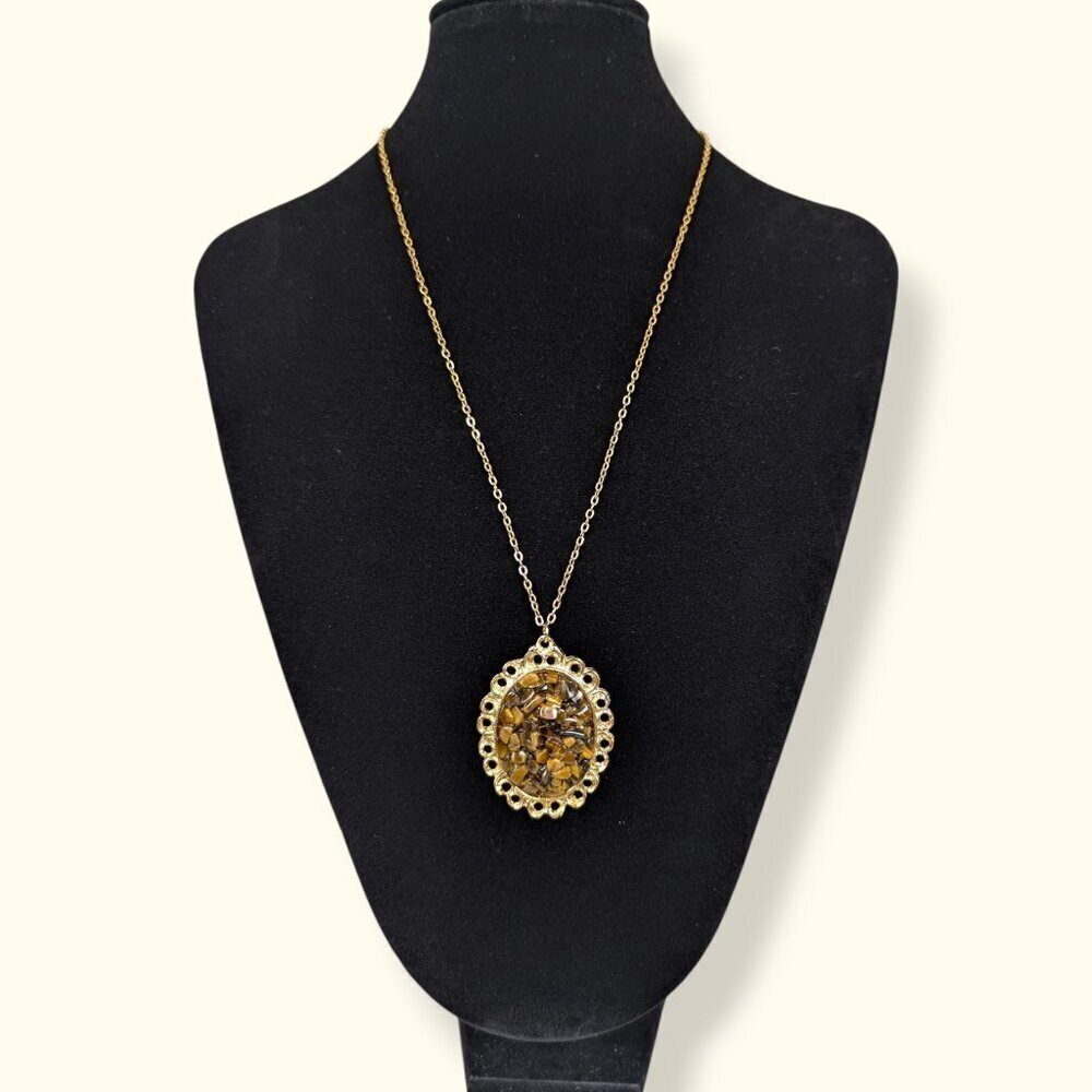 Vintage Tiger Eye Chip Cut Out Pendant Necklace